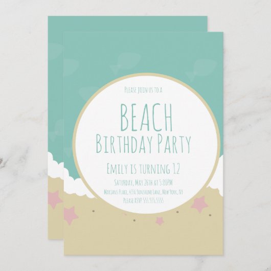 Invitation Sable de fête d'anniversaire de plage simple (Devant / Derrière)