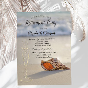Invitation Sable de plage Coquillage Verre à vin Retraite