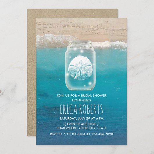 Invitation Sable de plage Dollar Mason Jar Fête des mariées (Devant / Derrière)