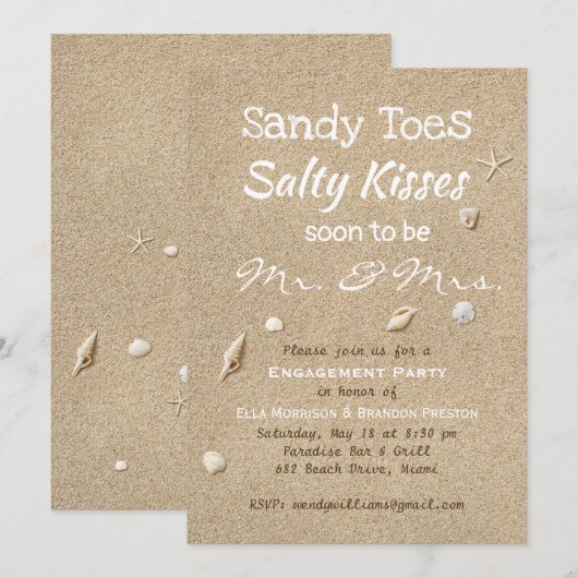 Invitation Sable de plage et typographie blanche (Devant / Derrière)