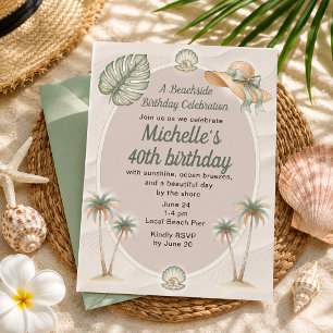 Invitation Sable de Plage Palmiers Tropicaux 40e Anniversaire