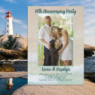 Invitation Sable de Plage Photo de Couple Anniversaire de Mar