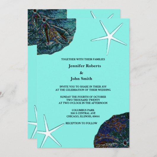 Invitation Sable Dollar Abstrait Sea Shells Turquoise Beach W (Devant / Derrière)