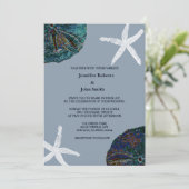 Invitation Sable Dollar Art Seashell Dusty Blue Beach Wedding (Debout devant)