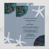 Invitation Sable Dollar Art Seashell Dusty Blue Beach Wedding (Devant / Derrière)