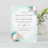 Invitation Sable Dollar et Starfish Seaglass Floral Beach (Debout devant)