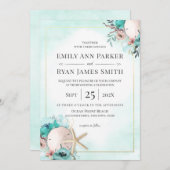 Invitation Sable Dollar et Starfish Seaglass Floral Beach (Devant / Derrière)