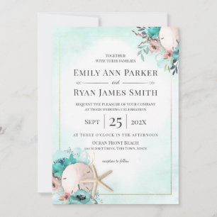 Invitation Sable Dollar et Starfish Seaglass Floral Beach