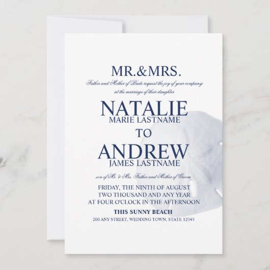 Invitation Sable Dollar Mariage Marine Bleu (Devant)