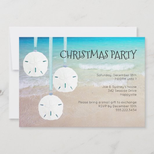 Invitation Sable Dollar Ornements Noël Fête Plage (Devant)
