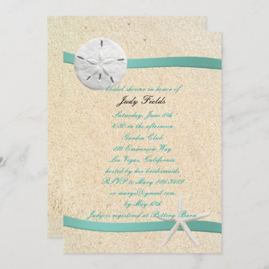 Invitation Sable Dollar Plage Mariage Douche nuptiale Invitat (Devant / Derrière)