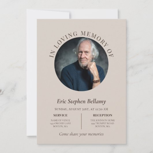 Invitation Sable élégant et photo Brown ronde funérailles com (Devant)