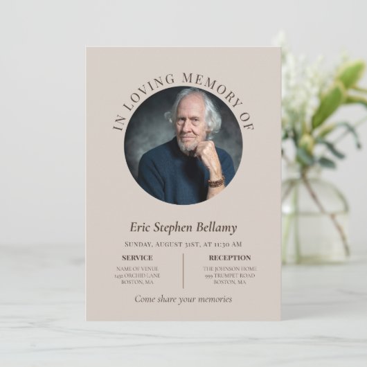 Invitation Sable élégant et photo Brown ronde funérailles com (Debout devant)