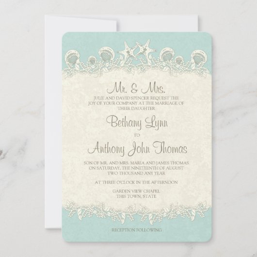 Invitation Sable et étoiles Shell Garland Mariage (Devant)