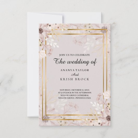 Invitation Sable et mariage romantique naturel (Devant)