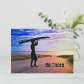 Invitation Sable et nuages de surfer de coucher du soleil (Debout devant)