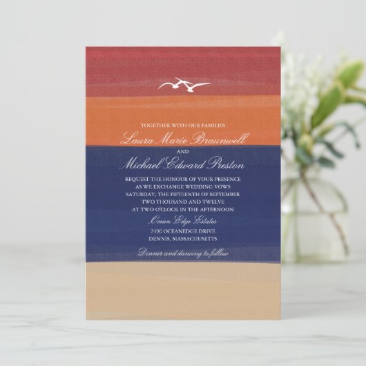 Invitation Sable, mer et mouettes peints d'automne | épousant (Debout devant)