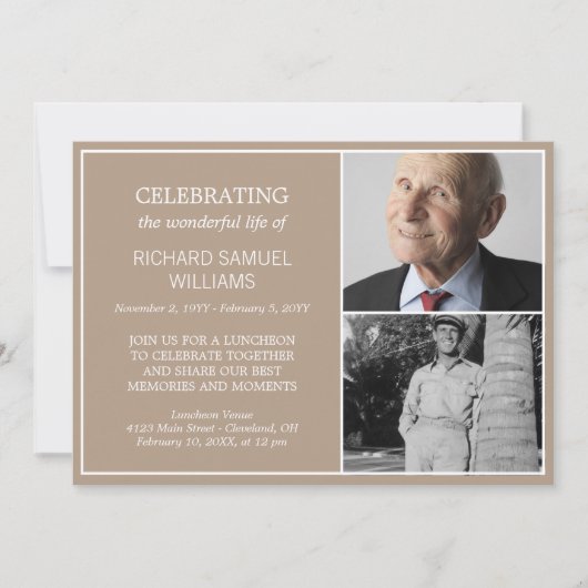 Invitation Sable minimal célébrant la vie 2 photos Mémorial (Devant)