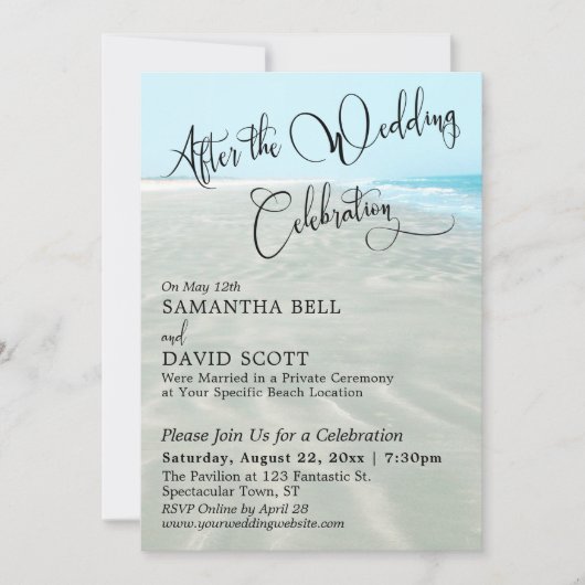 Invitation Sable ondulé Eau Aqua Après l'événement de mariage (Devant)