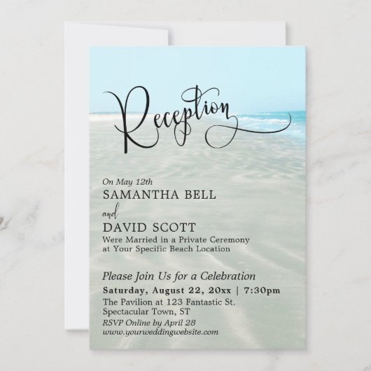 Invitation Sable ondulé Réception de mariage sur la plage d'e (Devant)