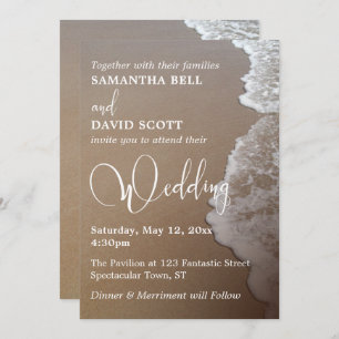 Invitation Sable & Plage de mousse Photo & Typographie Mariag