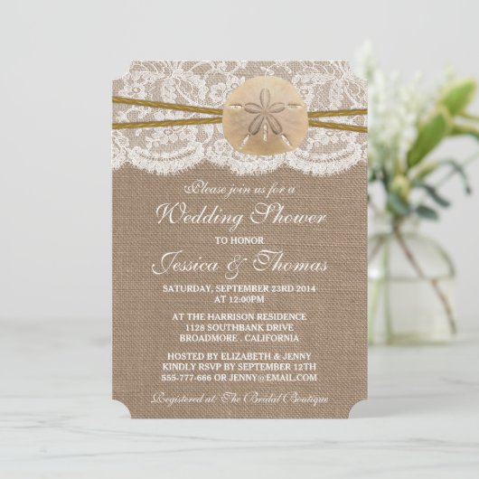Invitation Sable rustique Dollar Plage Mariage Douche (Debout devant)