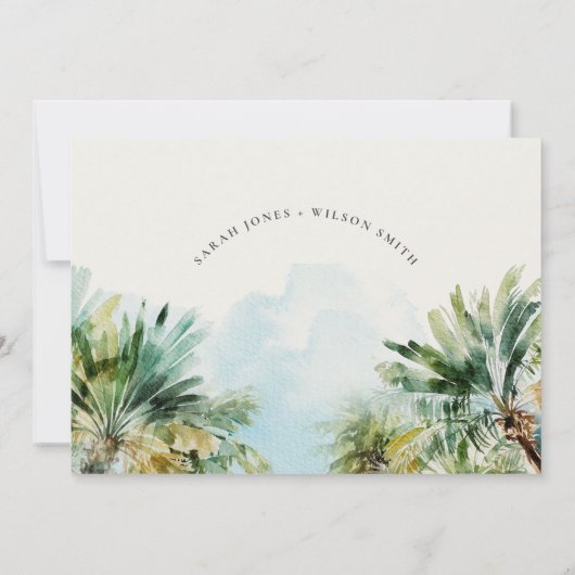 Invitation Sable Tropical Beach Aquarelle Palm Trees Mariage (Dos)