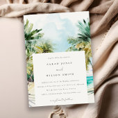 Invitation Sable Tropical Beach Aquarelle Palm Trees Mariage