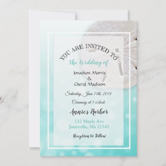 Invitation Sable turquoise Plage Dollar Thème Mariage Invitat (Devant)