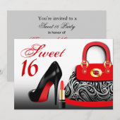 Invitation Sac à main chic, talons hauts et rouge à lèvres Sw (Devant / Derrière)