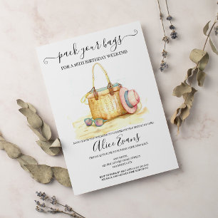 Invitation Sac de plage Watercolor Anniversaire Fin de semain