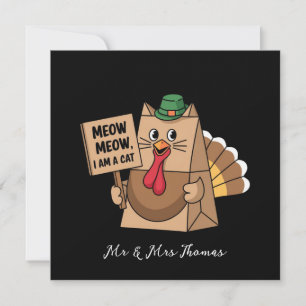 Invitation Sac en papier de Turquie Meow Drôle Thanksgiving C