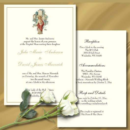 Invitation Sacré Coeur de Jésus Mariage catholique Combo