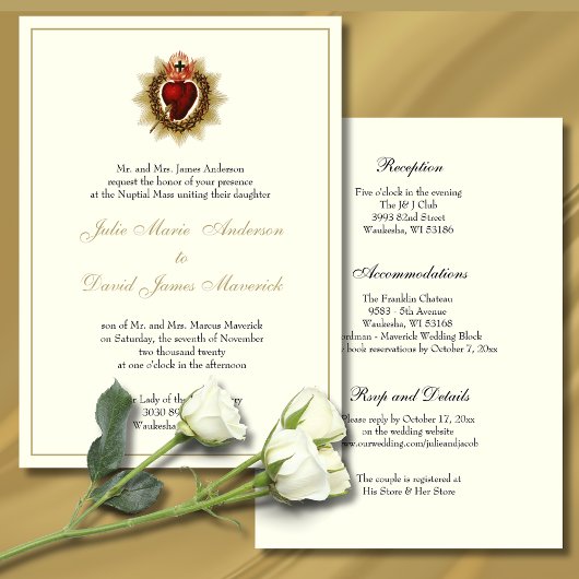 Invitation Sacré Coeur de Jésus Mariage catholique Combo
