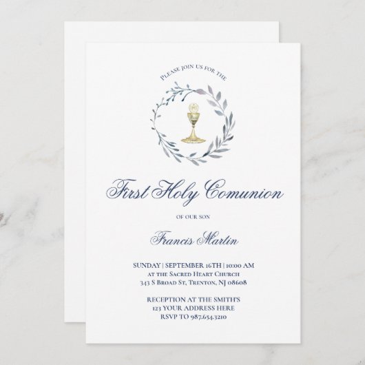 Invitation sacrement de première communion (Devant / Derrière)