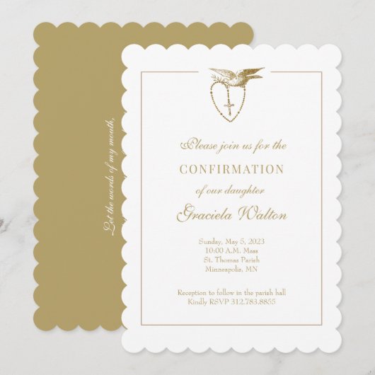 Invitation Sacrement du Saint-Esprit d'or de la confirmation (Devant / Derrière)
