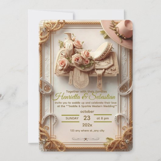 Invitation Saddle & Sparkle - Rustique Mariage occidental Inv (Devant)