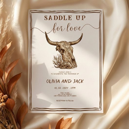 Invitation Saddle Up for Love Western Ranch Cow Skull Wedding