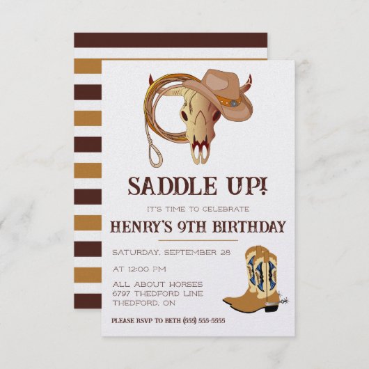 Invitation Saddle Up ! Il est temps de fêter ça ! Anniversair (Devant / Derrière)