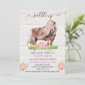 Invitation Saddle Up Pony Girl'Anniversaire Floral (Debout devant)