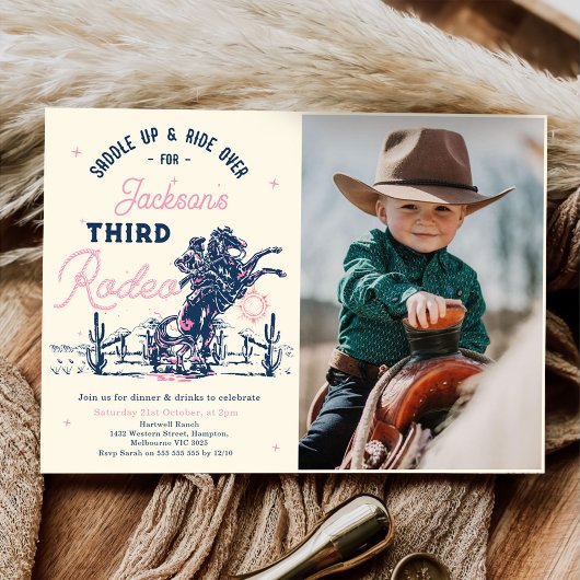 Invitation Saddup 3e Rodeo Cowboy photo d'anniversaire