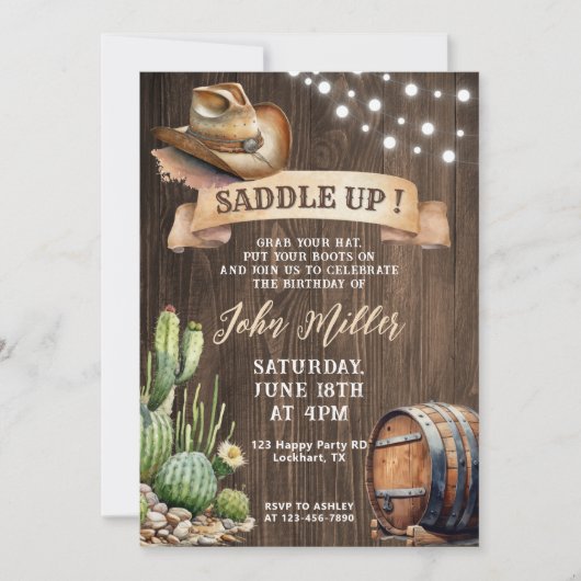 Invitation Saddup Anniversaire - Western Cowboy Casquette & C (Devant)