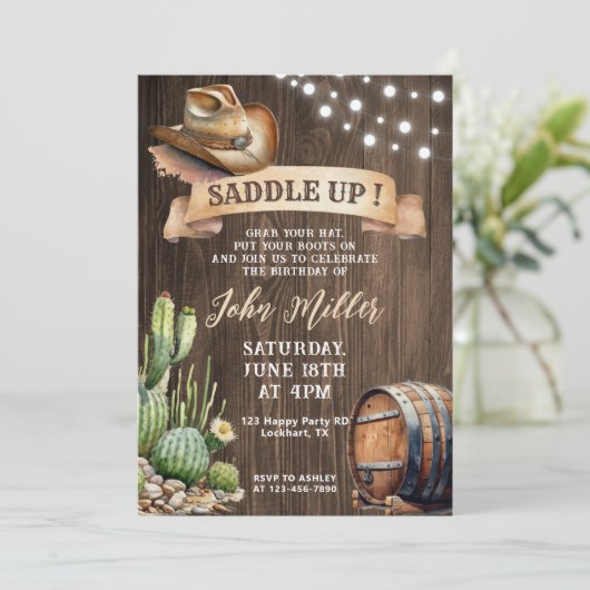 Invitation Saddup Anniversaire - Western Cowboy Casquette & C (Debout devant)