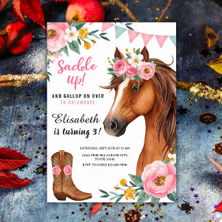 Invitation "Saddup" Bottes florales de chevaux et de filles