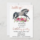Invitation Saddup Cheval Anniversaire fête rose (Devant)