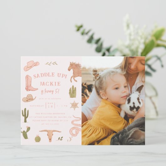 Invitation Saddup Cowgirl Anniversaire Photo (Debout devant)