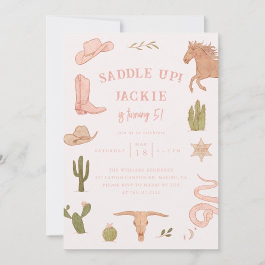 Invitation Saddup Cowgirl Birthday Party (Devant)