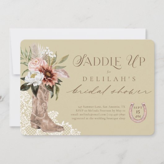 Invitation Saddup Cowgirl Boot Western Fête des mariées (Devant)