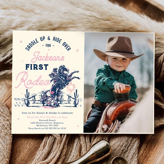 Invitation Saddup First Rodeo Cowboy Photo de fête d'annivers