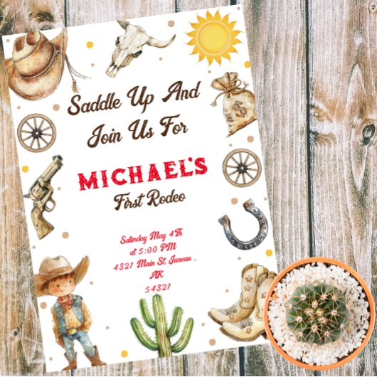 Invitation Saddup First Rodeo Wild West Anniversaire